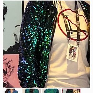 Taylor Swift Inspired, Sequin Open Front Zipper Jacket with Ribbed Cuffs, 1989